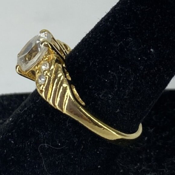 FAUX DIAMOND RING -- Five Faux Stones with Gold Toned Band, Etched with Swirls - Picture 5 of 6